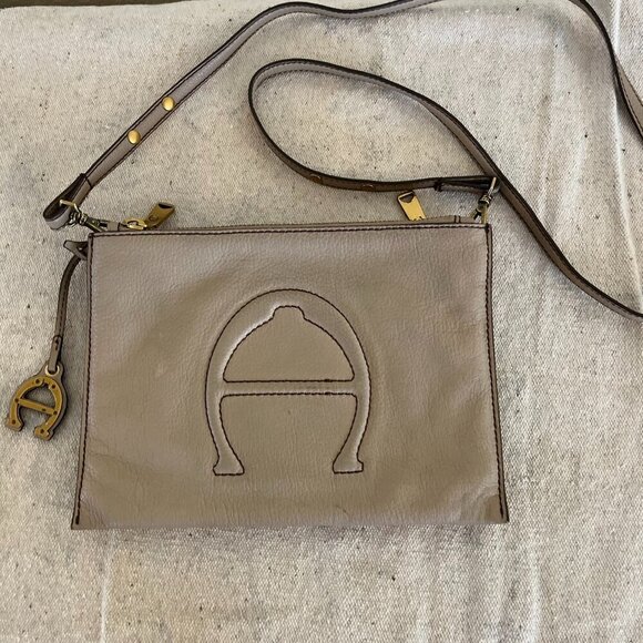 Etienne Aigner Peddled Nappa Leather Tan Angela Logo Crossbody Purse - Picture 1 of 14